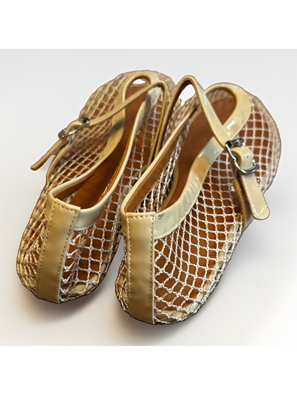 New Beige Mesh Mary Jane Buckle Strap Flats Shoes Ladies Size 10 - Picture 3 of 5